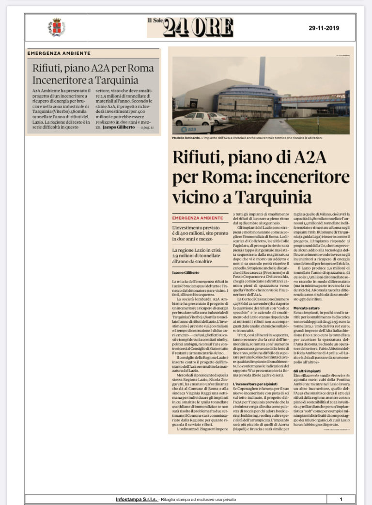 articolo sole24 a2a tarquinia