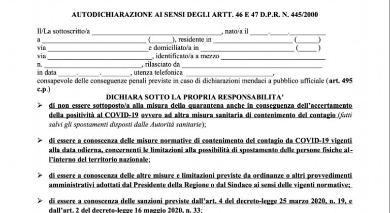autocertificazione covid