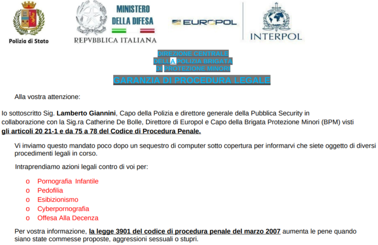 spam mail polizia pedofilia