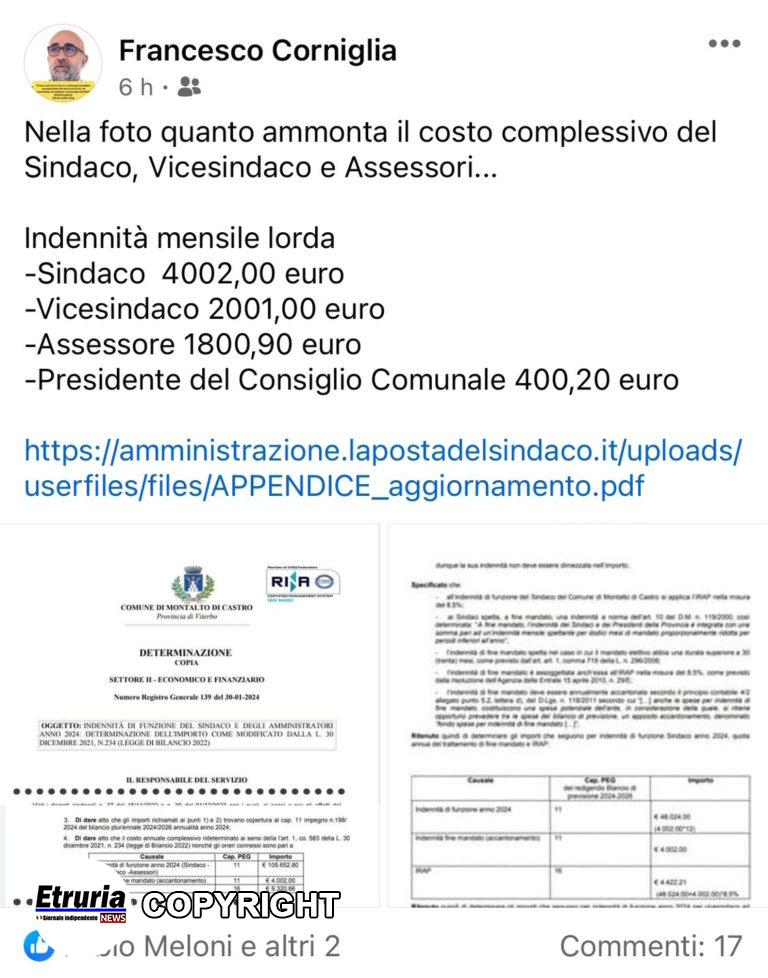 Francesco Corniglia compensi