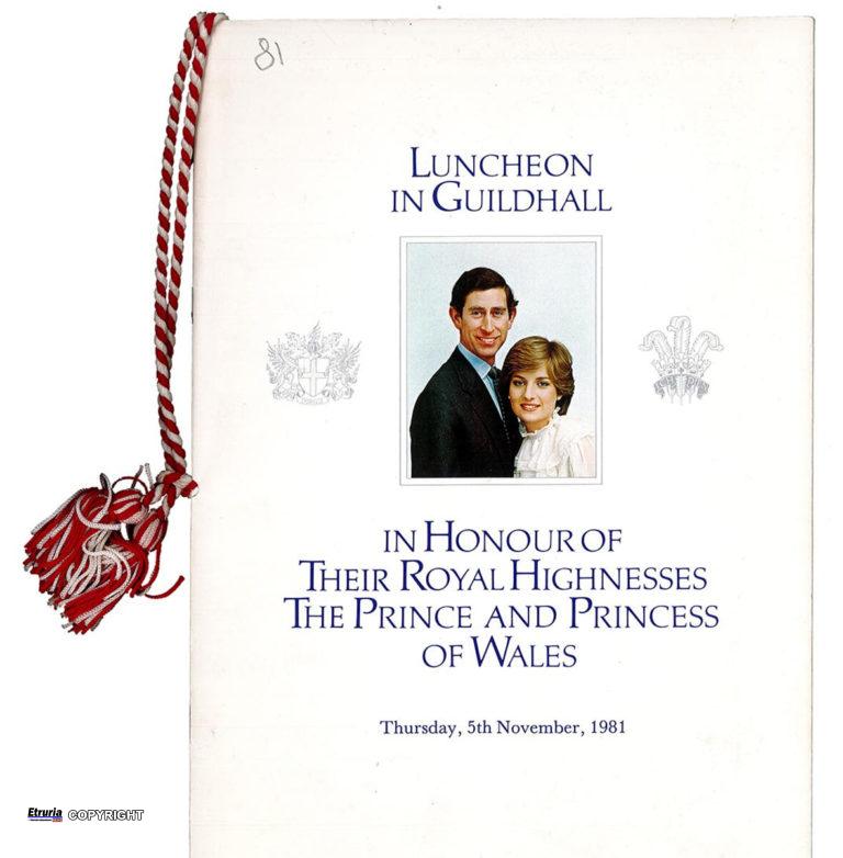 Menu del ricevimento dei principi Carlo e Diana nell'81
