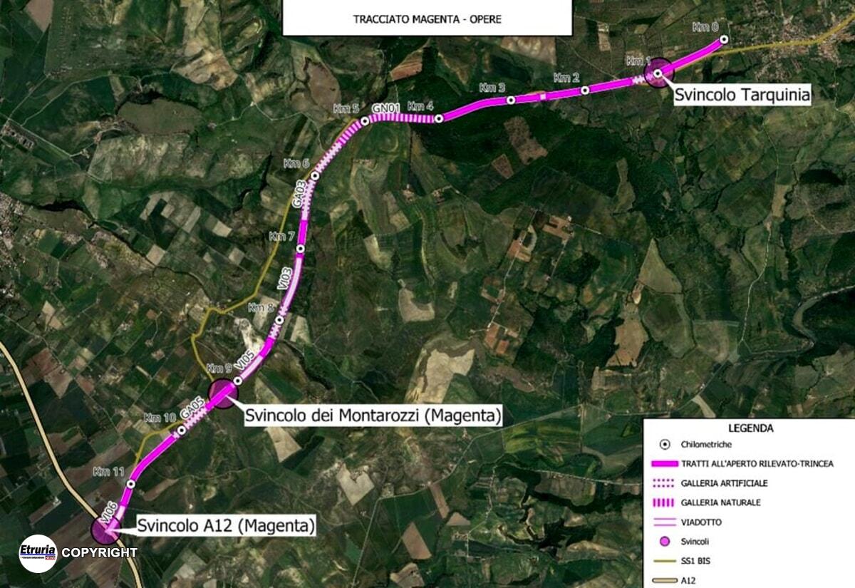 Trasversale - Alternativa magenta per il tracciato Tarquinia - Civitavecchia