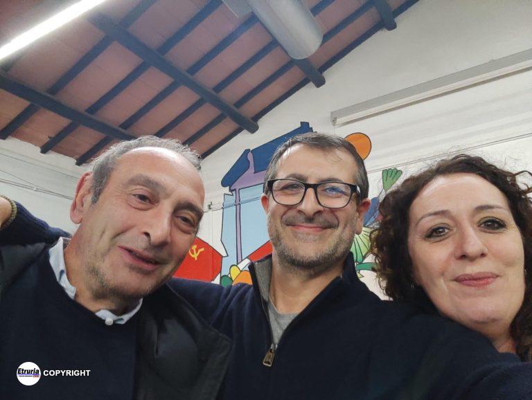 Antonio Mallamo (amministratore unico Astral) con al centro un sorridente Massimiliano Valeriani