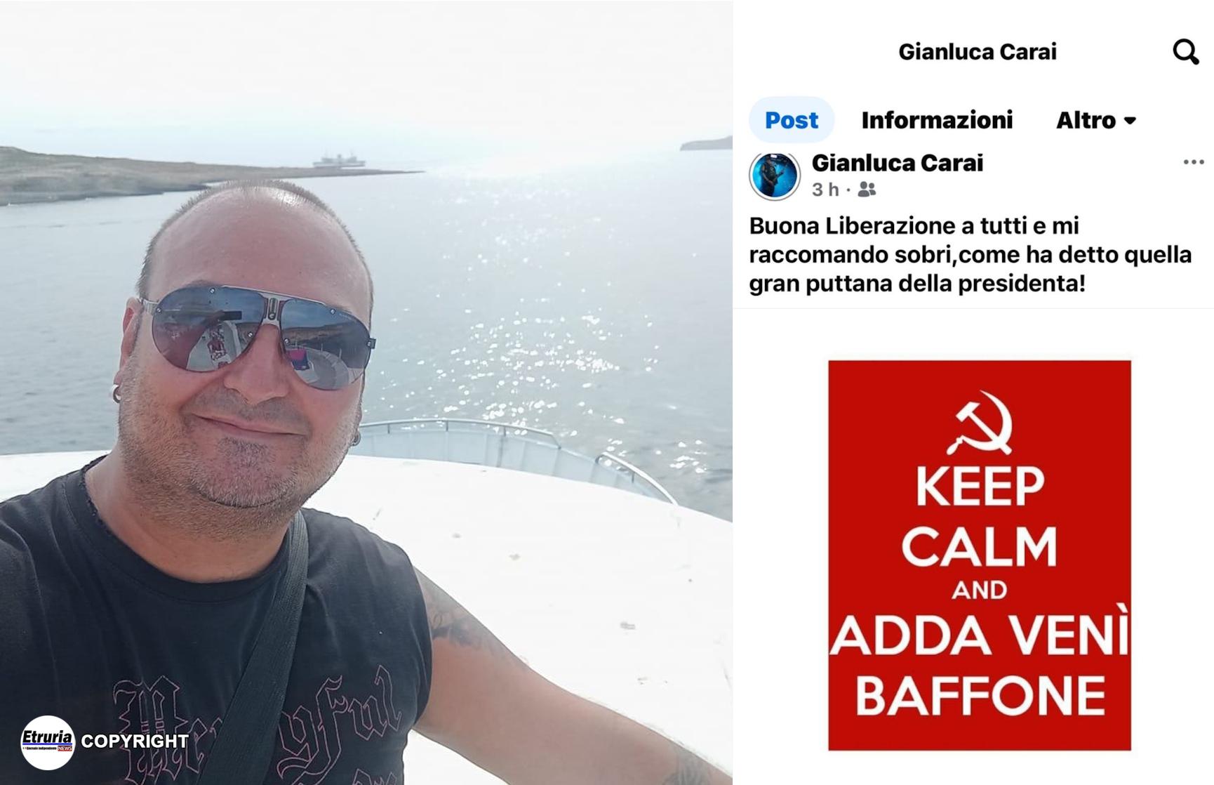 Gianluca Carai e il suo post su facebook