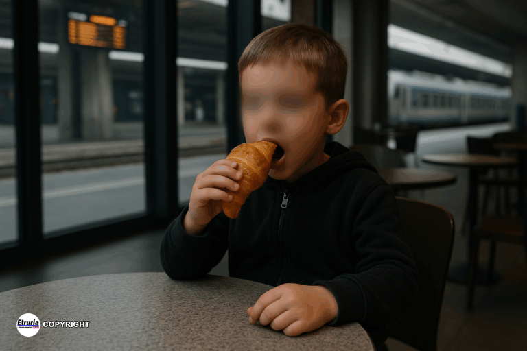 bambino solo al bar della stazione di monza