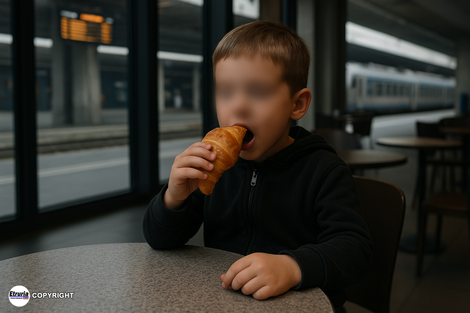 bambino solo al bar della stazione di monza