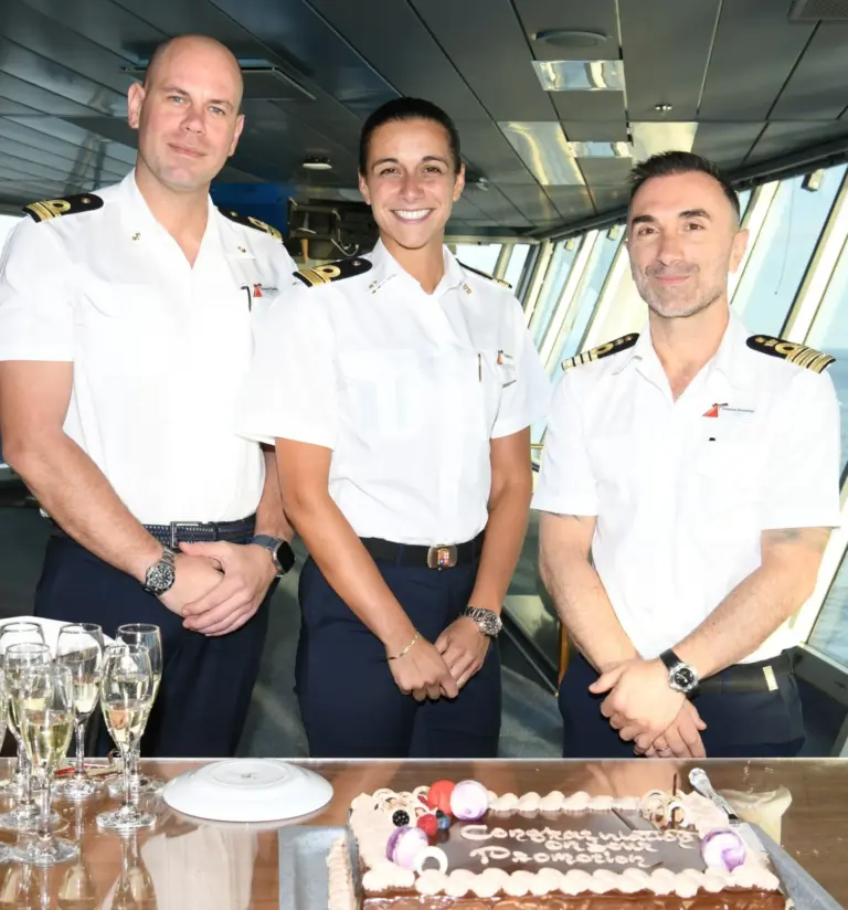 Staff-Captain-Giovanni-Scotto-Di-Perrotolo-Staff-Captain-Daniela-Gargiulo-and-Captain-Francesco-Bencivenga-gather-for-special-promotion-ceremony-1909x2048
