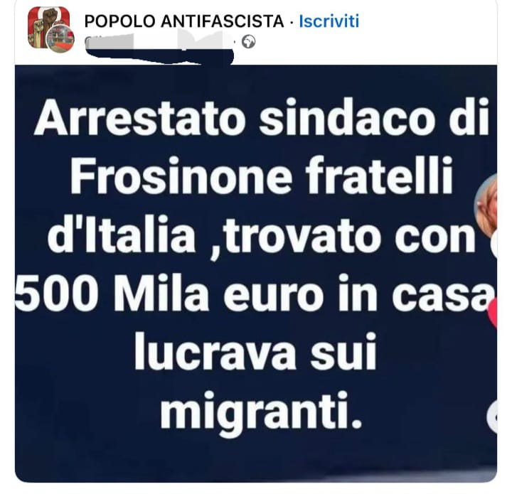 frosinone sindaco fake news