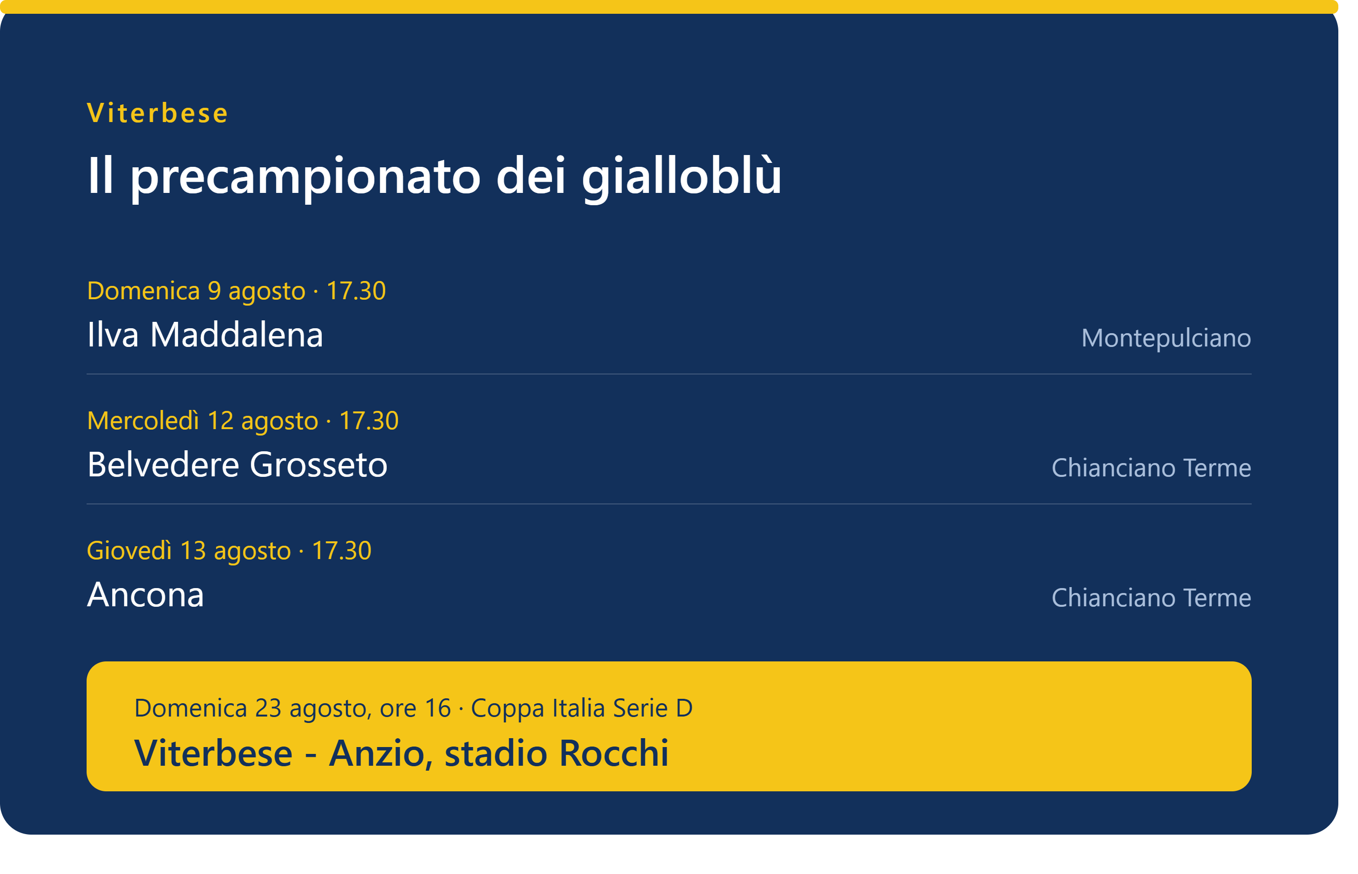 Calendario precampionato Viterbese