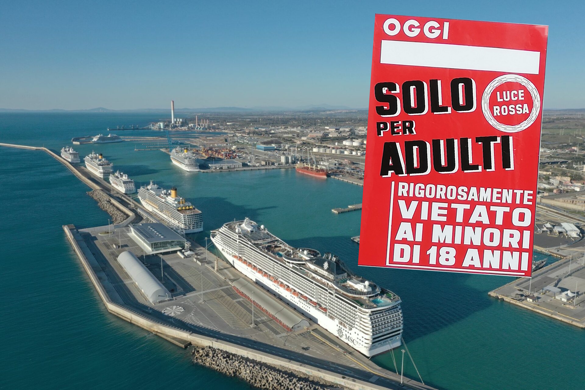 Navi-da-crociera-nel-porto-di-Civitavecchia-Luce-rossa