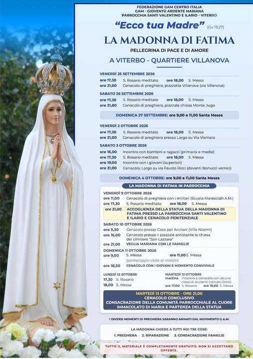 La Madonna di Fatima arriva a Viterbo, quattro giorni di preghiere e incontri 2 madonna di fatima 1