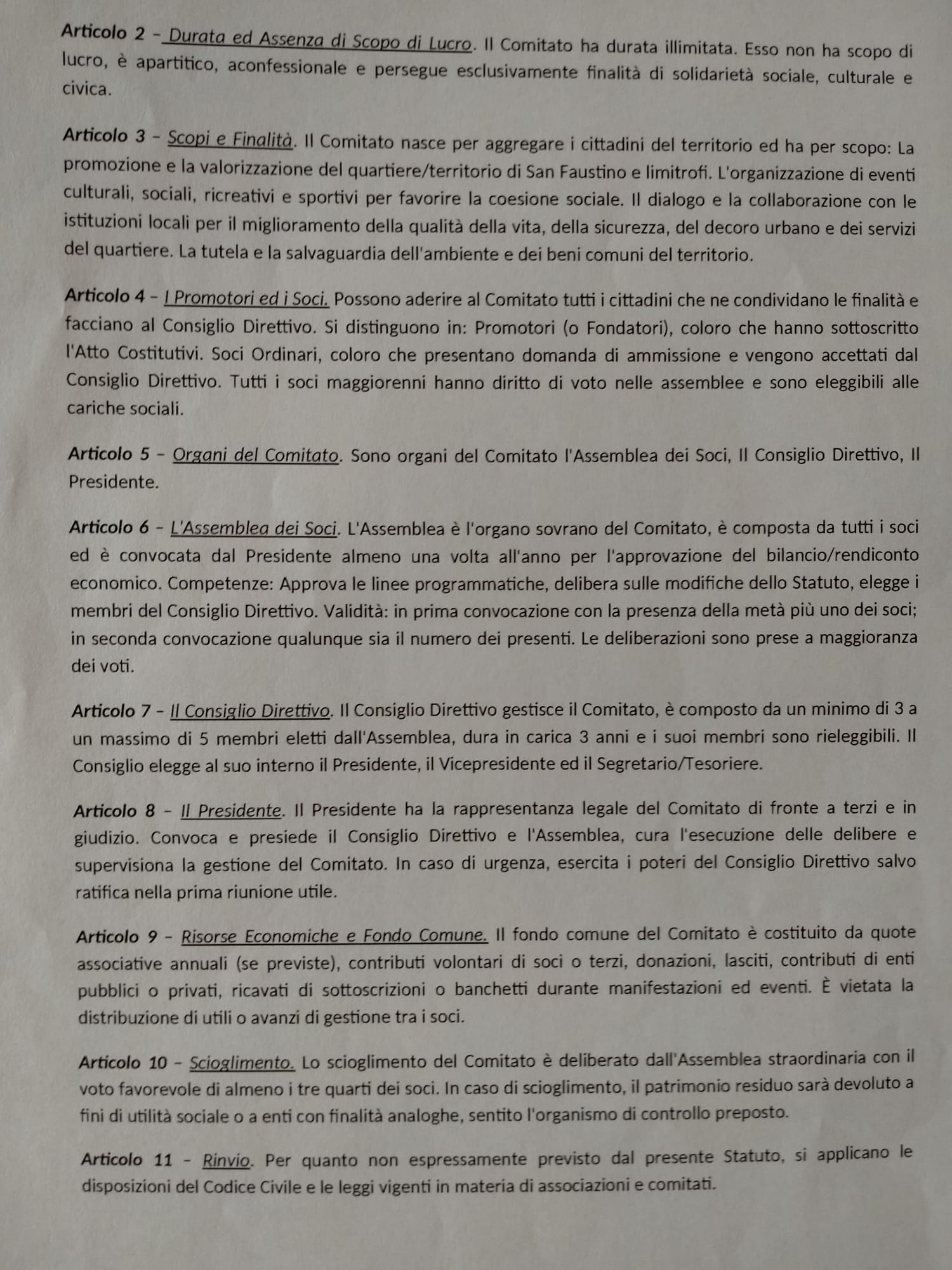 Viterbo - Nasce il comitato «San Faustino siamo noi» 3 statuto associazione