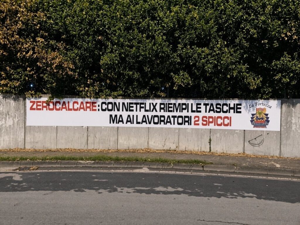 Viterbo, striscioni contro Zerocalcare prima del teatro: "Con Netflix riempi le tasche ma ai lavoratori 2 spicci" (FOTO) 4 zero